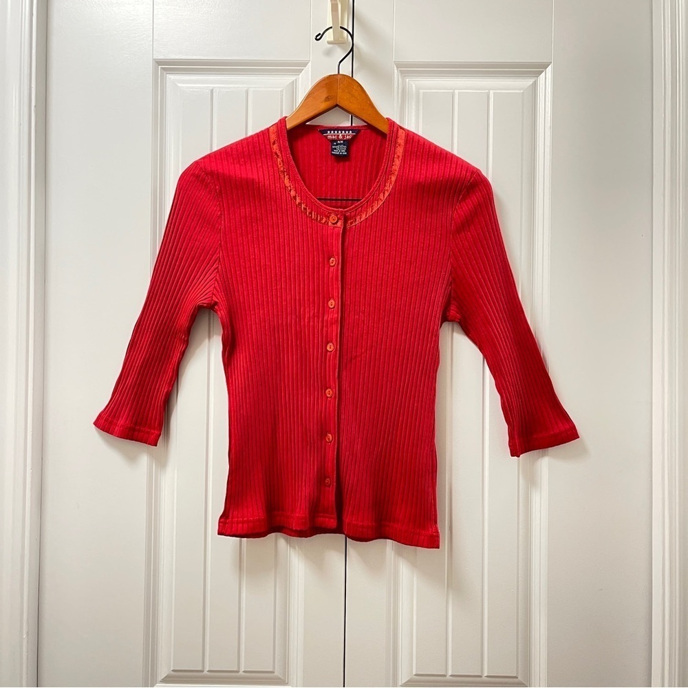 Vintage Mac & Jac Red 3/4 Sleeve Button-Up Cardigan - M